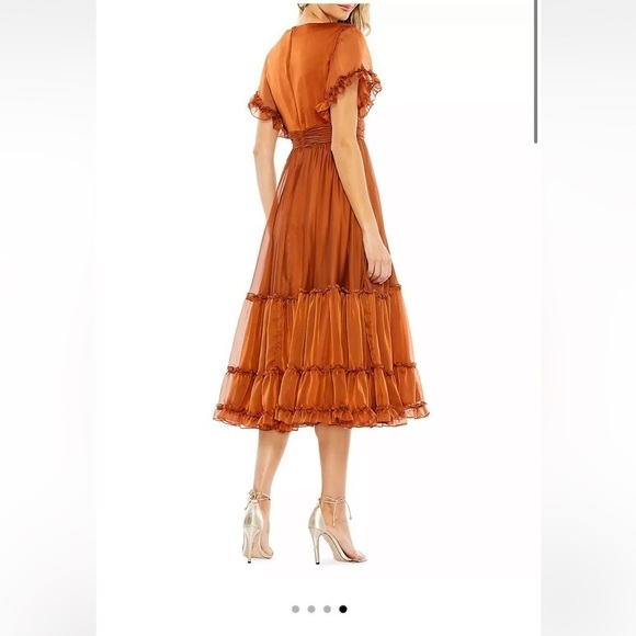 MAC DUGGAL Rust Ruffle Trim Midi Dress - Picture 4 of 14